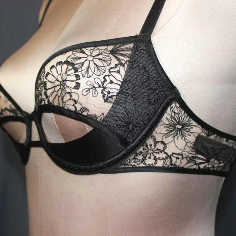 Victoria's Secret Dream Angles Lace Embroidered Peek-a-boo Luxe bra - Black